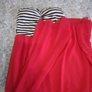 Red, black & white stripe dress